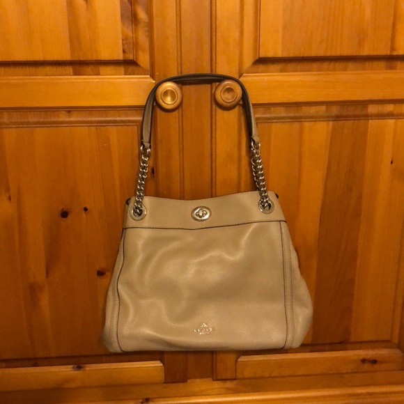 Coach Handbags - COACH beige/taupe leather satchel bag